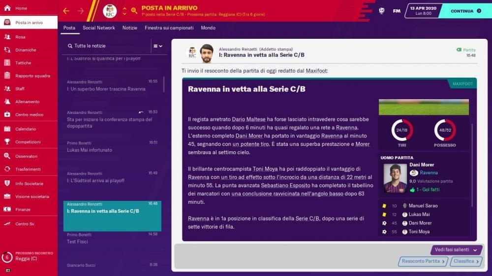 Ravenna in vetta classifica