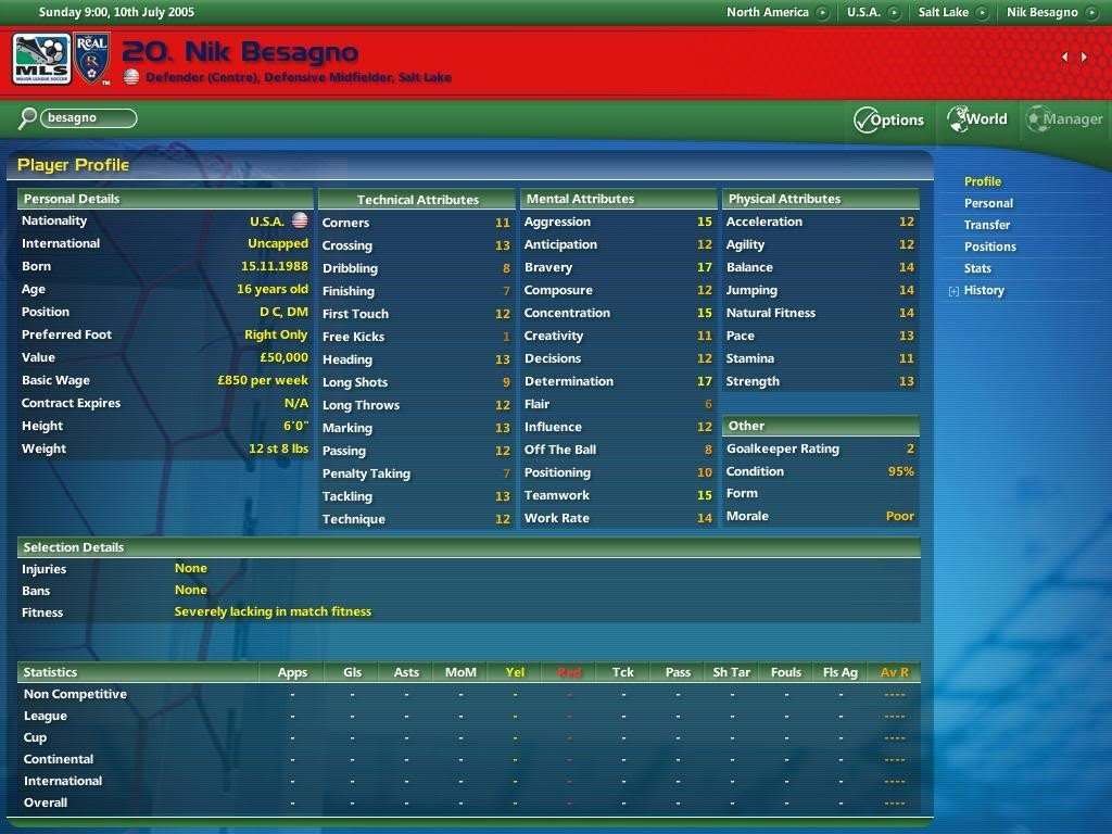Nick Besagno a 16 anni in Football Manager