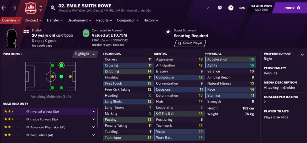 Emile Smith Rowe Caratteristiche Partenza